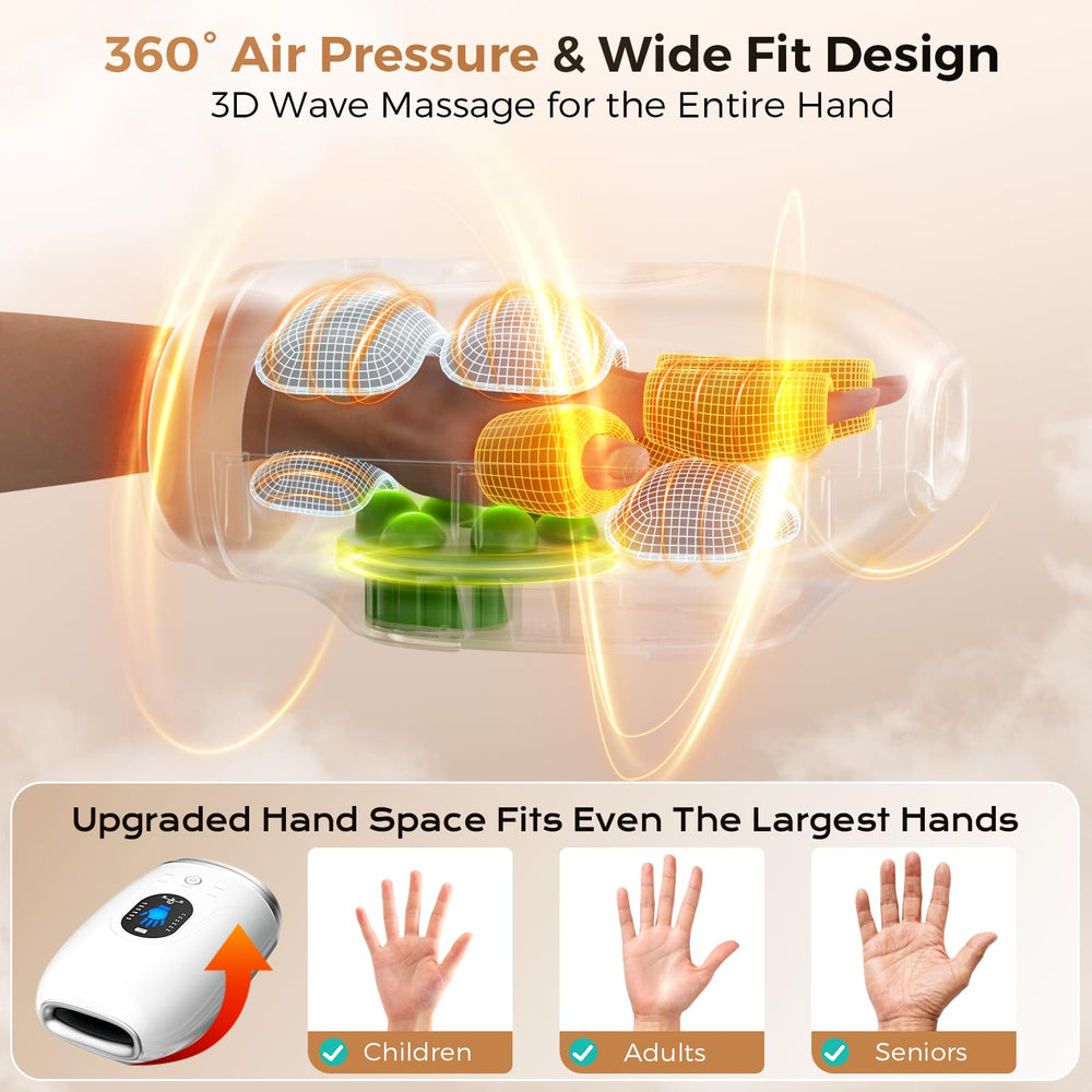 Uladis hand massager action simulates kneading and stretching.