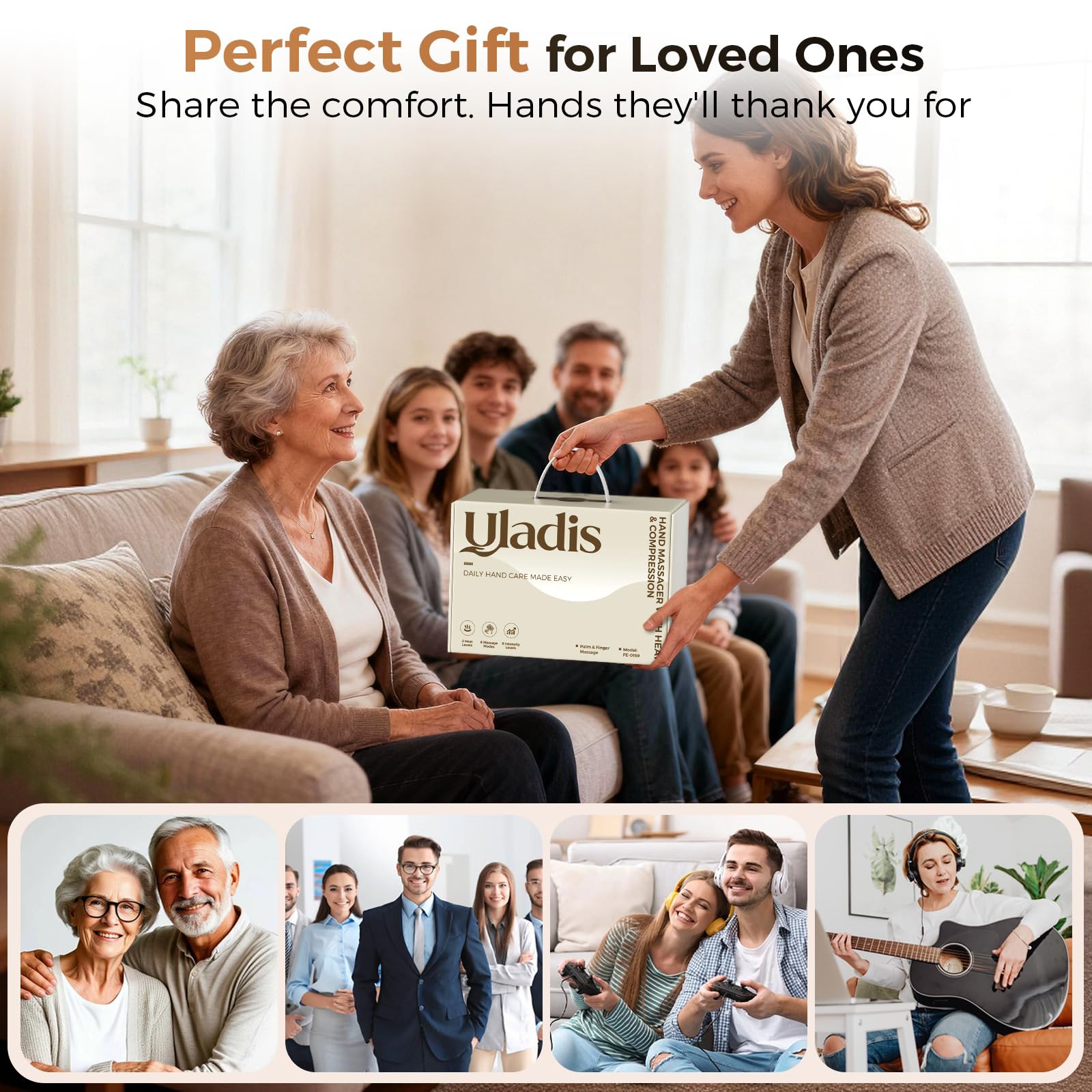 Uladis five finger airbags illustrate full hand coverage and gentle compression.