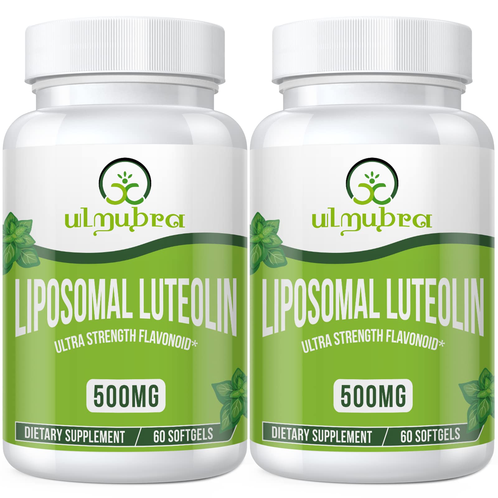 Ulmubra Liposomal Luteolin 500mg bottle showing potency and convenient daily use.