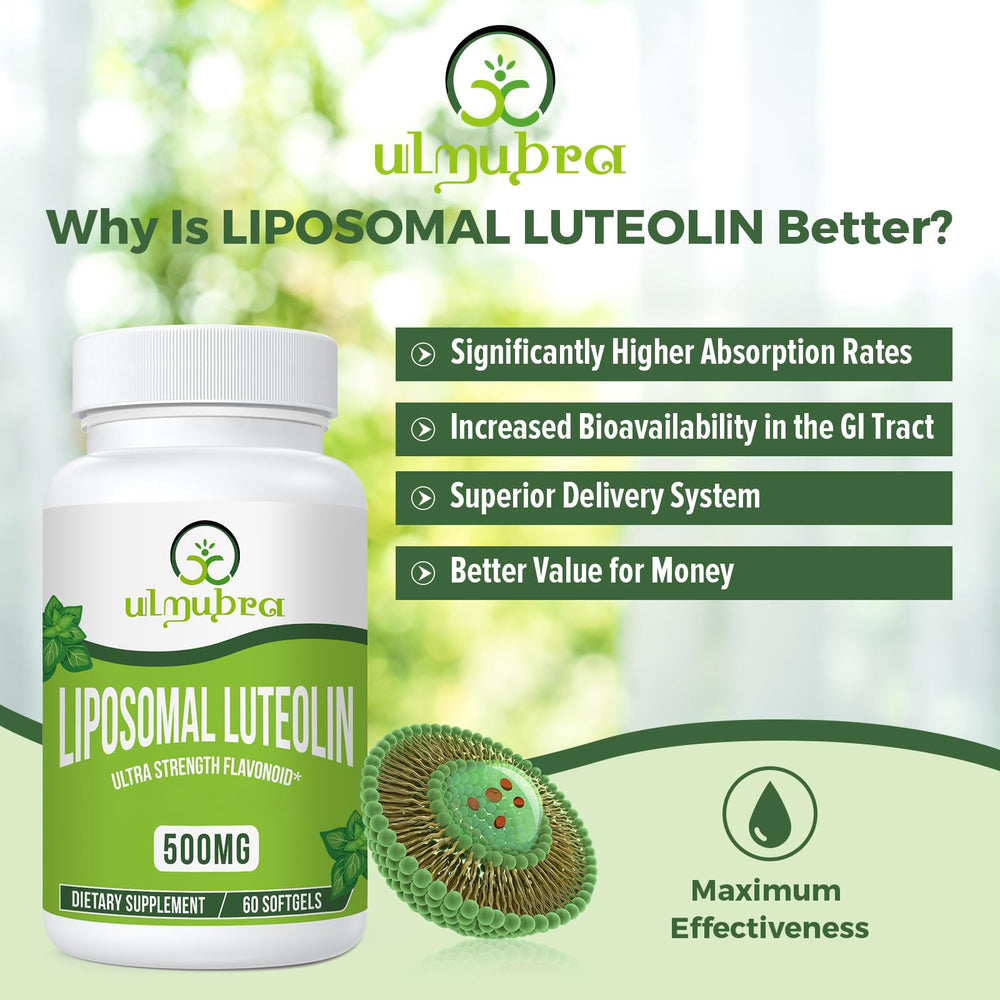 Ulmubra Liposomal Luteolin softgels for easy daily supplementation.