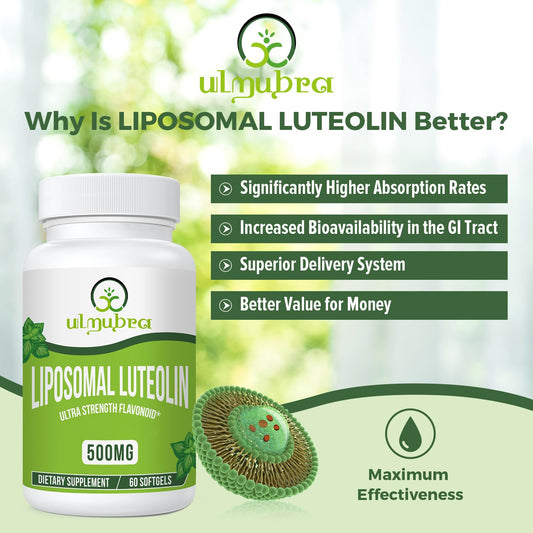 Ulmubra Liposomal Luteolin softgels for easy daily supplementation.