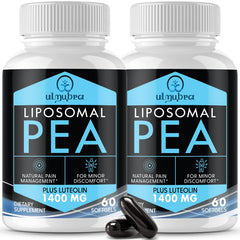 Ulmubra Liposomal PEA bottle with splash showing superior absorption potential.