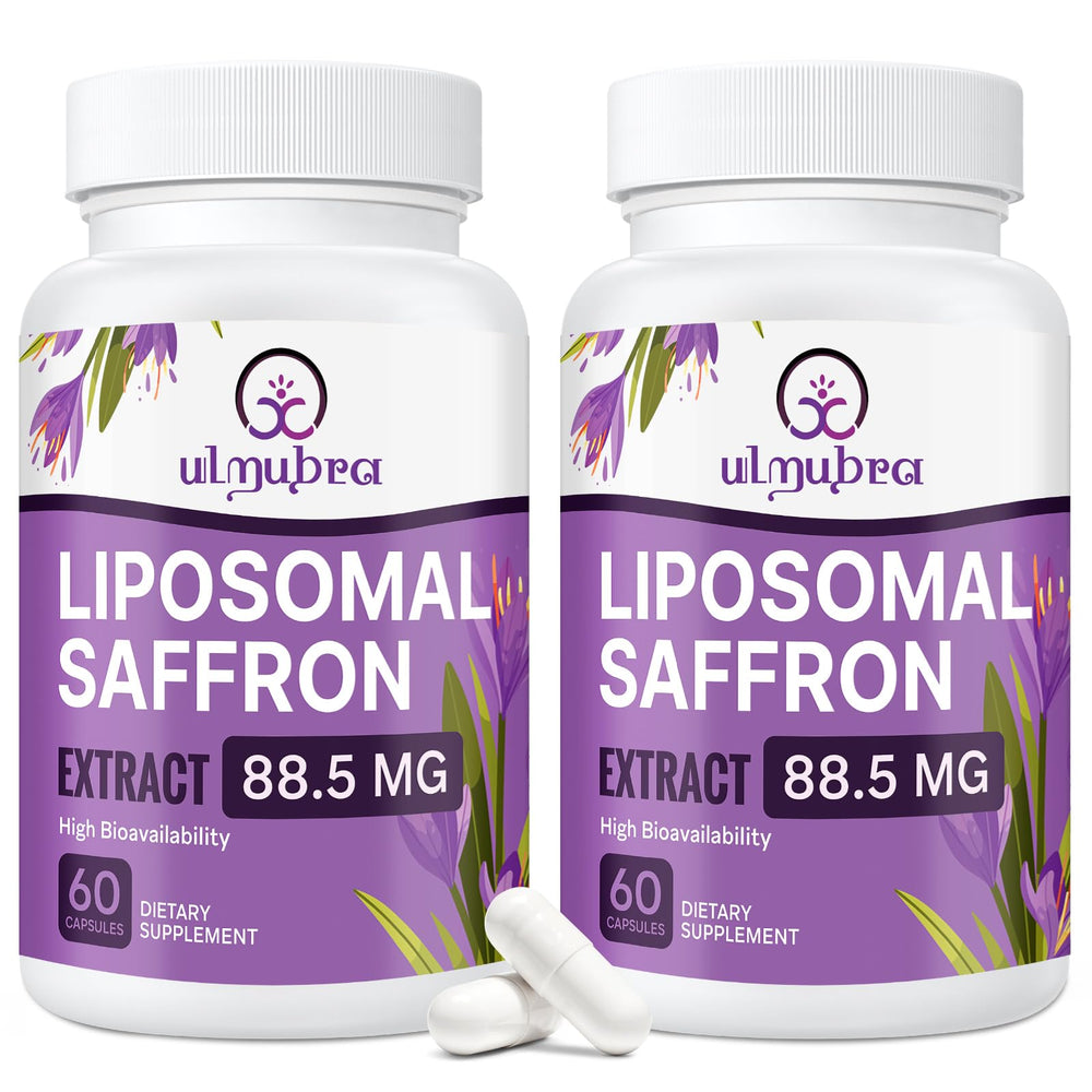 Ulmubra liposomal saffron supplement bottle ready for daily mood and focus routine