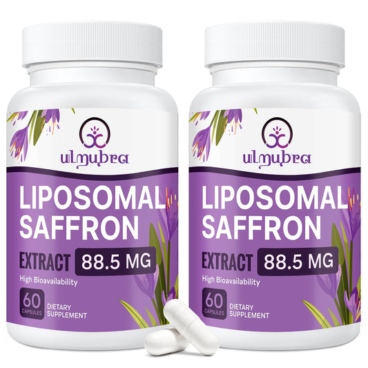 Ulmubra liposomal saffron supplement bottle ready for daily mood and focus routine