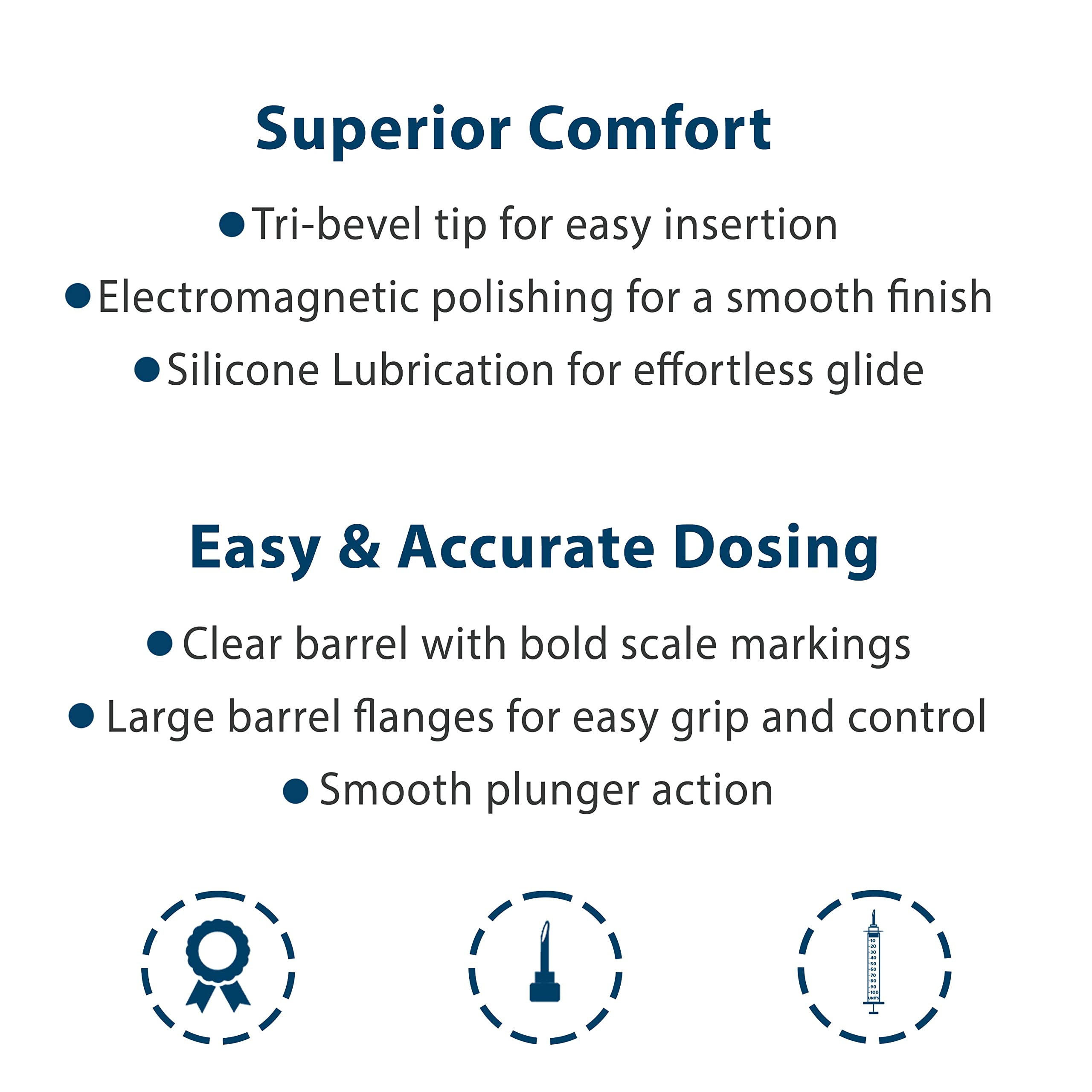 Ergonomic grip on UltiCare U-100 syringes supports secure handling.