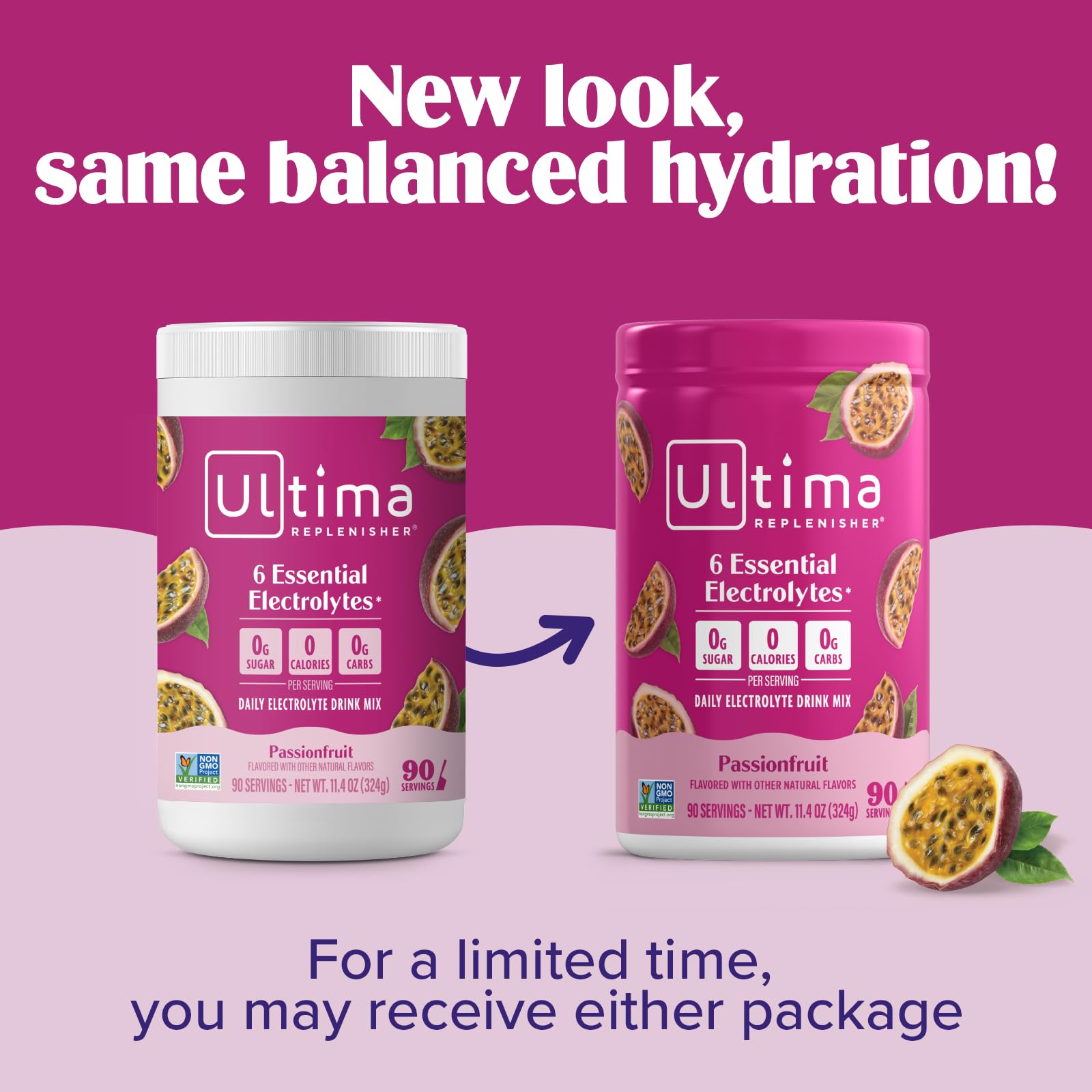 90-serving Ultima Replenisher canister side view for convenient storage