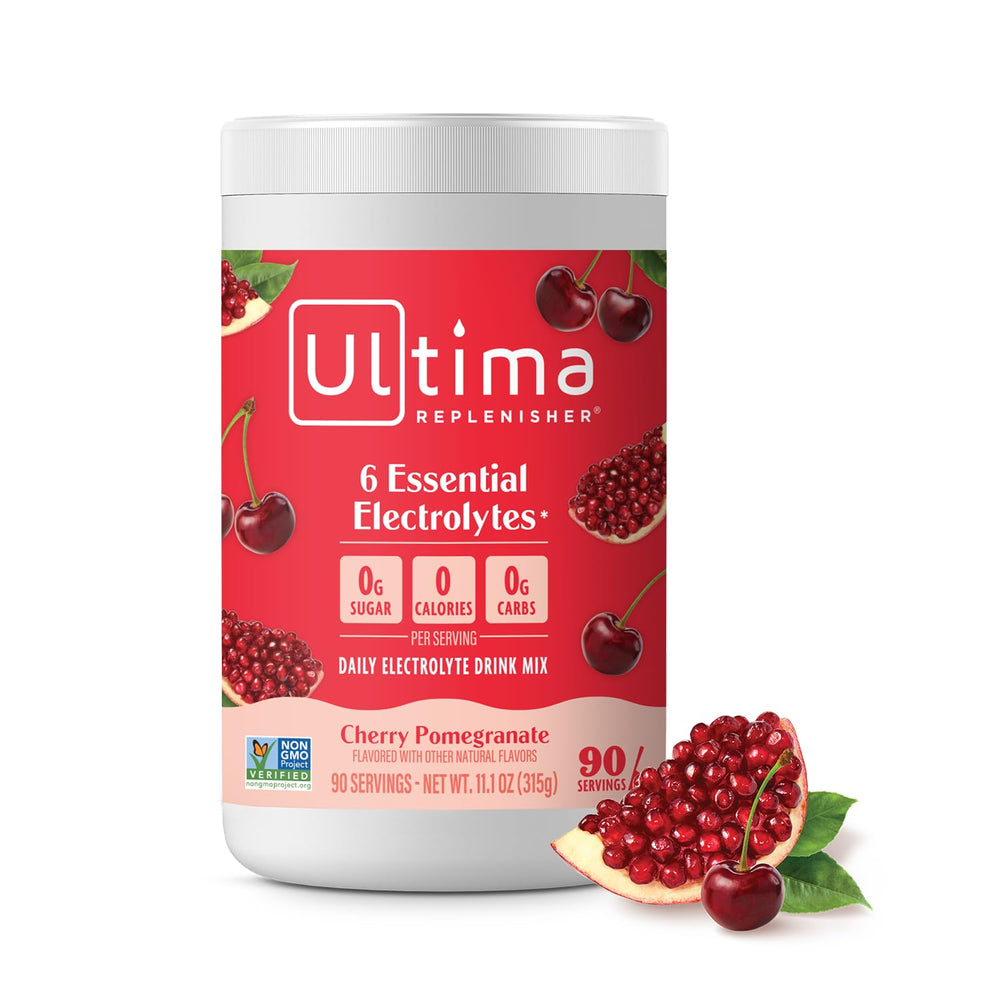 Ultima Replenisher canister for daily electrolyte hydration, sugar-free.
