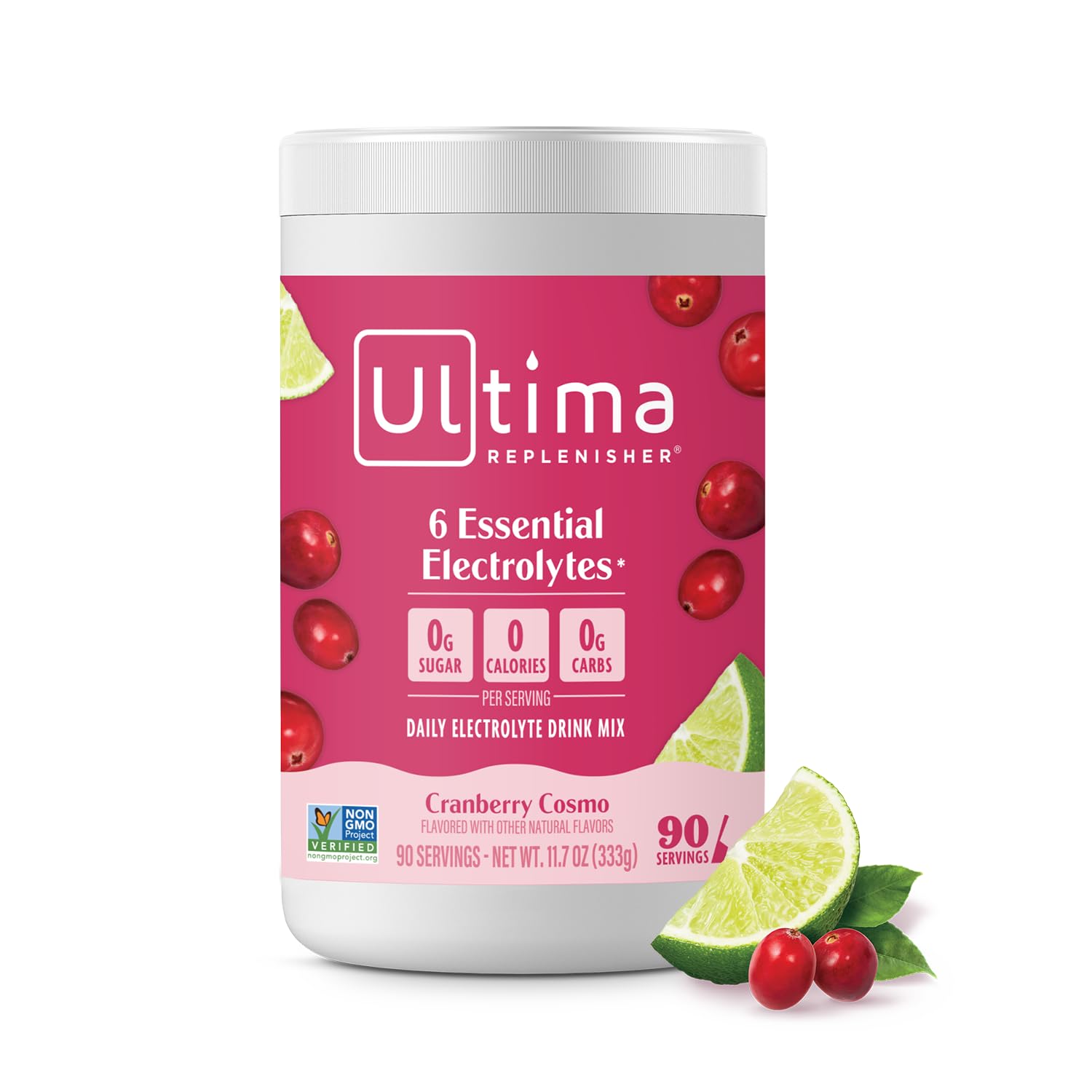 Ultima Replenisher daily electrolyte canister front view highlighting six electrolytes.