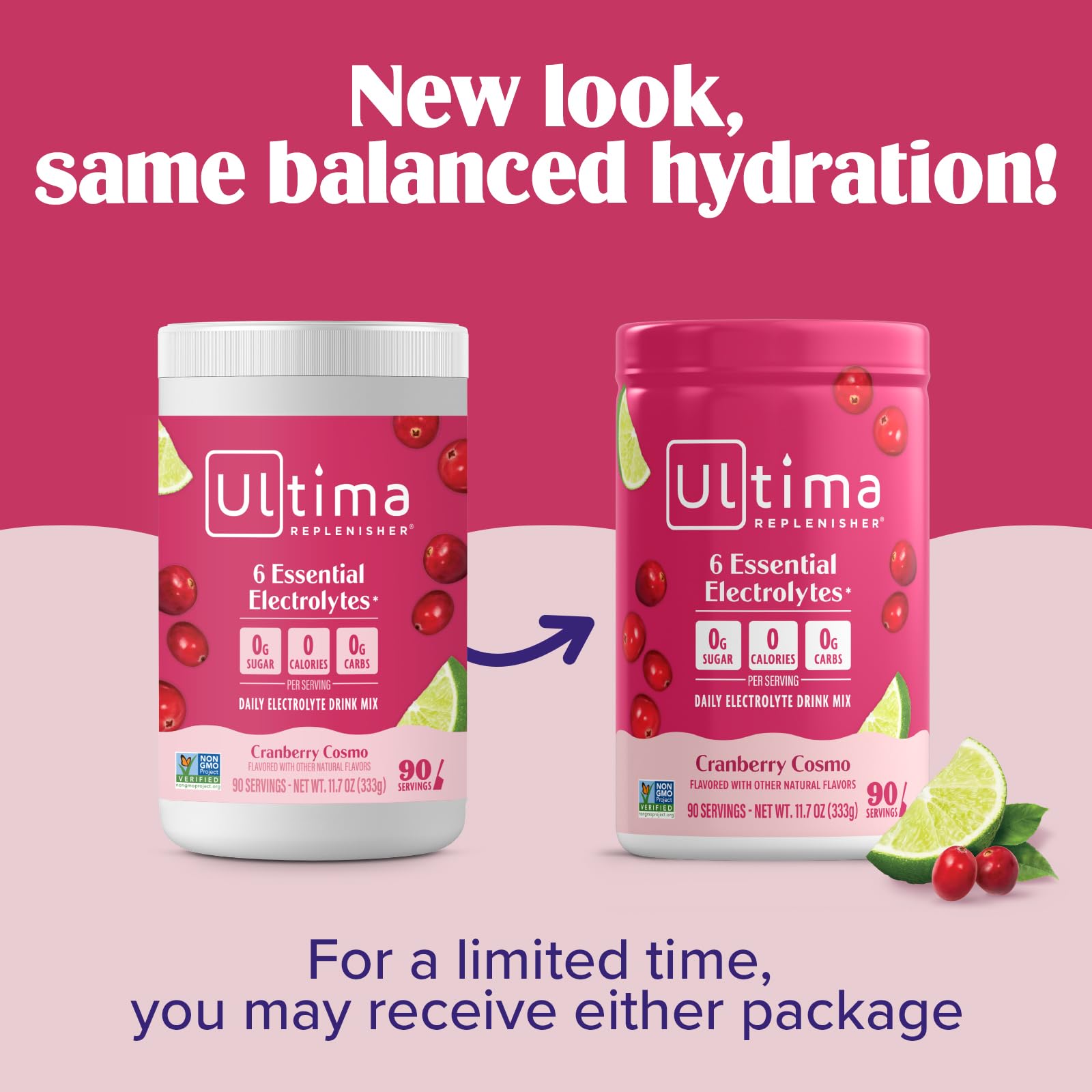 Water with Ultima Replenisher dissolved, ice cubes shimmering.
