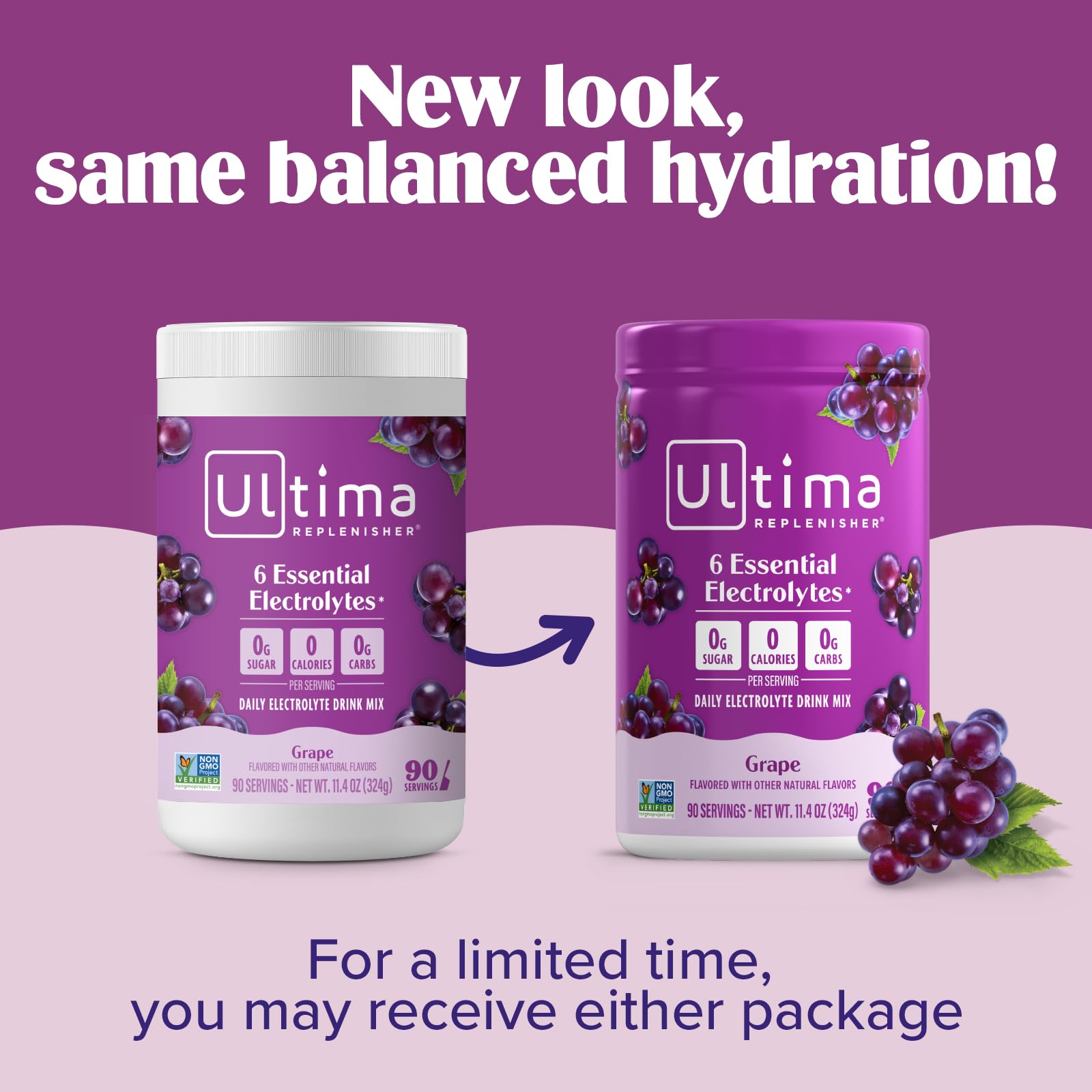 Ultima Replenisher glass with grape hydration ready to drink.