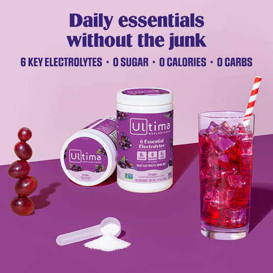 Ultima Replenisher grape flavor powder scoop for precise mixing.