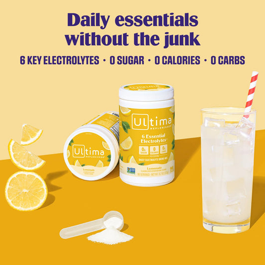 Scoop of Ultima Replenisher lemonade powder for easy serving.
