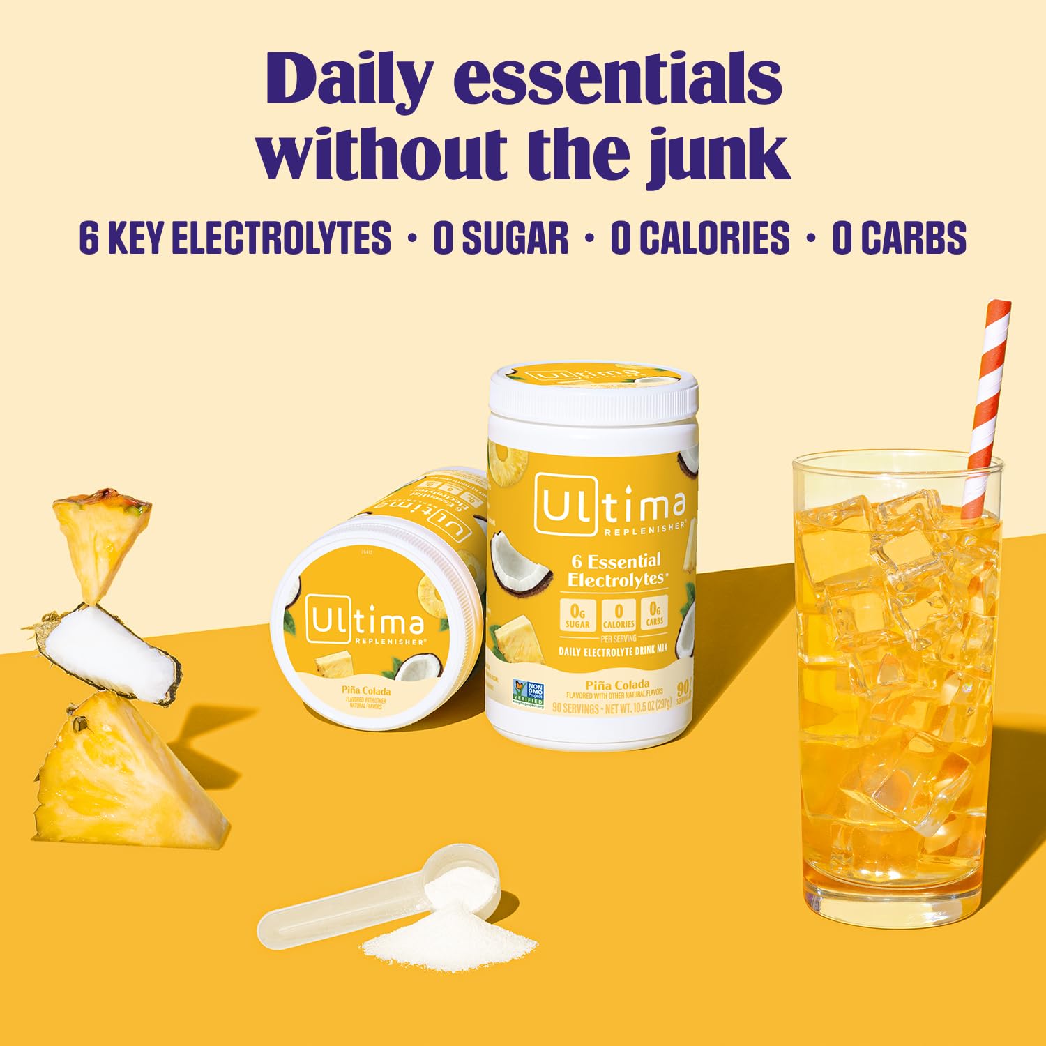 Pina Colada powder dissolving in water for tropical hydration.