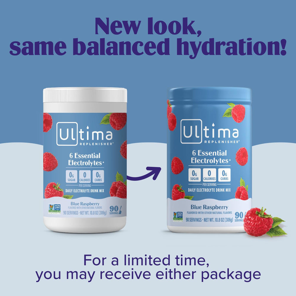 Icons highlight vitamin C and zinc in Ultima Replenisher formula.