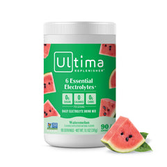 Ultima Replenisher Watermelon canister front showing sugar-free daily hydration.