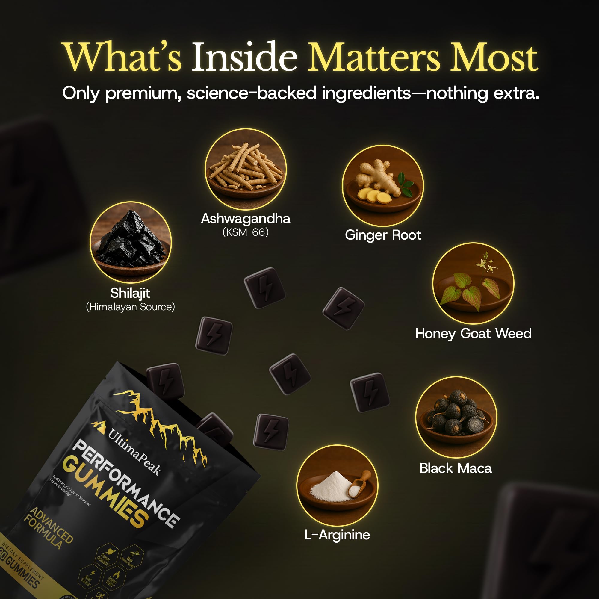 UltimaPeak Honey goat weed gummies highlighting botanical wellness.