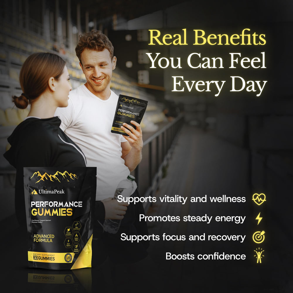 UltimaPeak L-Arginine gummies natural energy support in a scene.