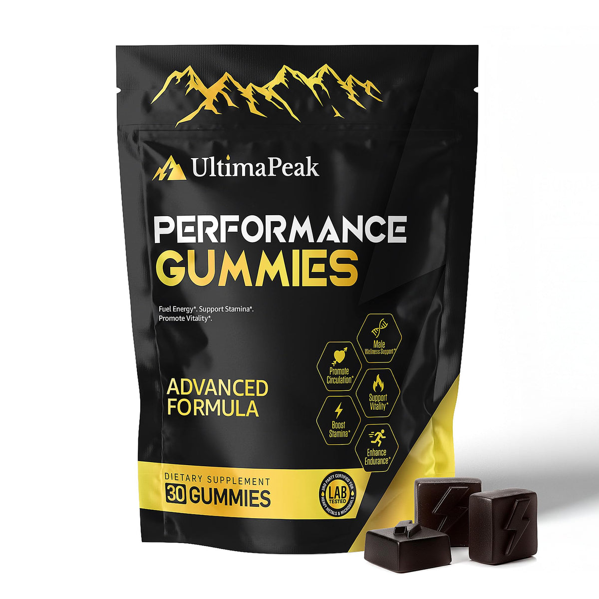 UltimaPeak Pure Himalayan Shilajit Gummies bottle for daily energy and wellness.