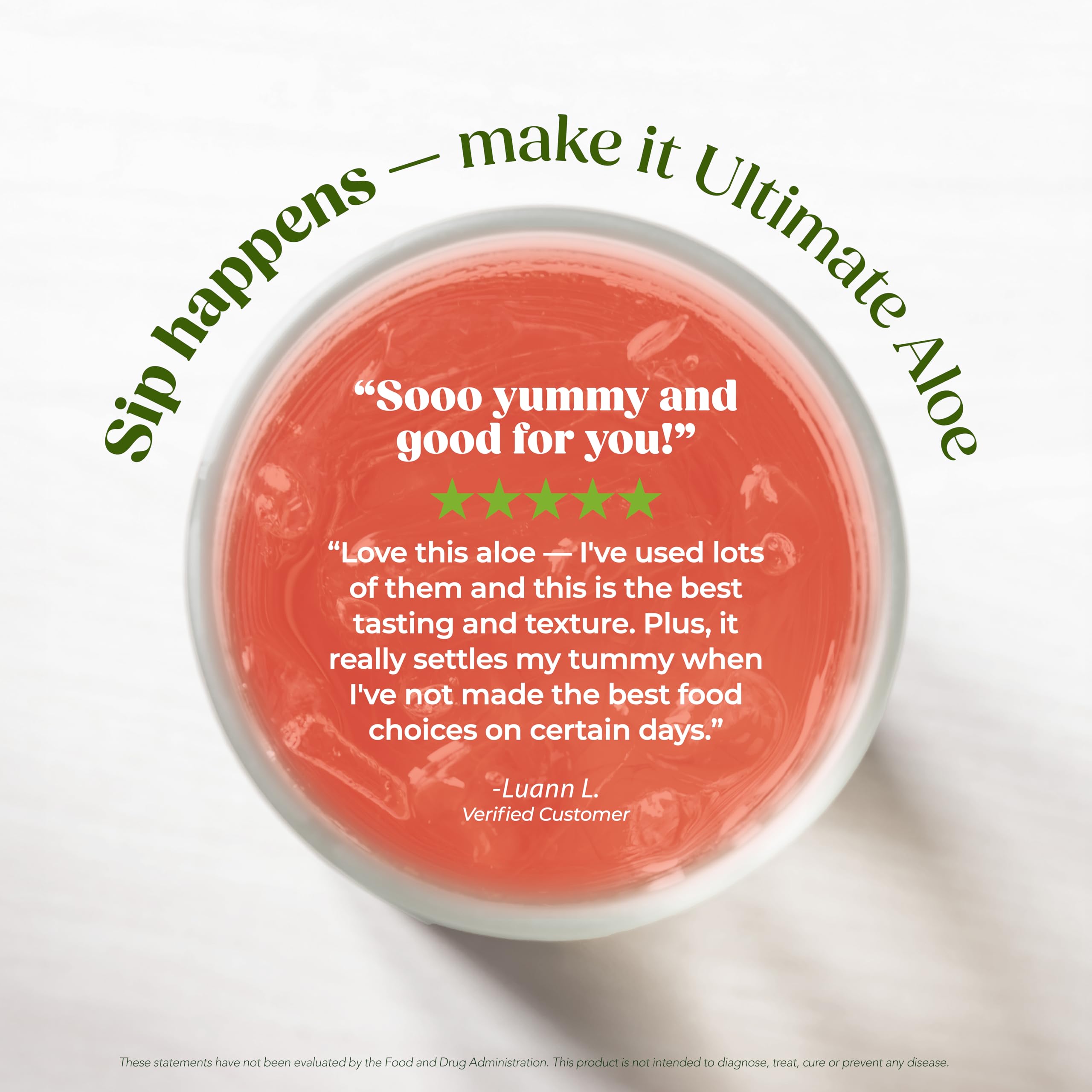 Ultimate Aloe bottle closeup with clear label and pure ingredients.
