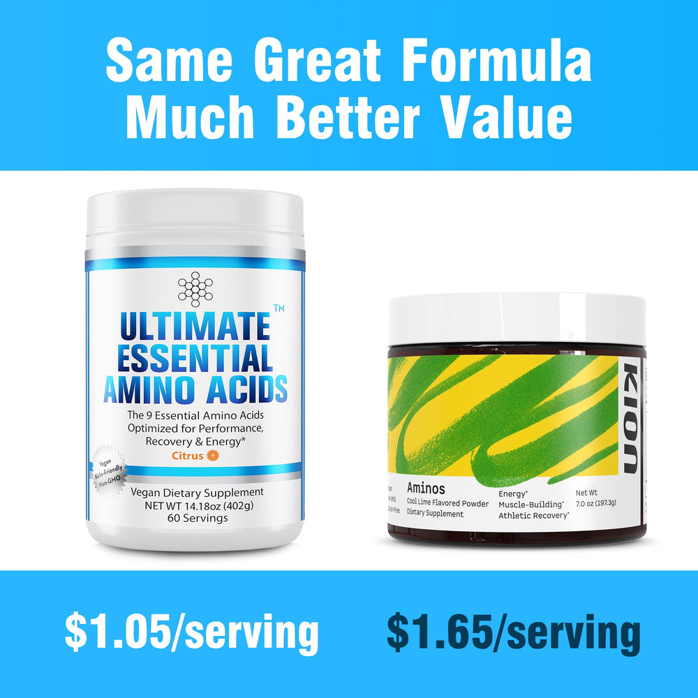 Poured Ultimate EAA powder into a glass for a recovery-friendly drink.