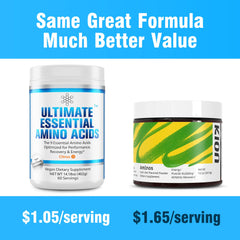 Poured Ultimate EAA powder into a glass for a recovery-friendly drink.