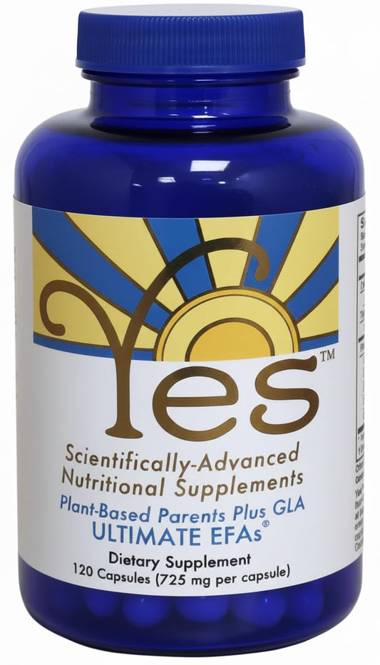 ULTIMATE EFAs YES bottle pour shows a burpless plant-based option for daily heart and skin support