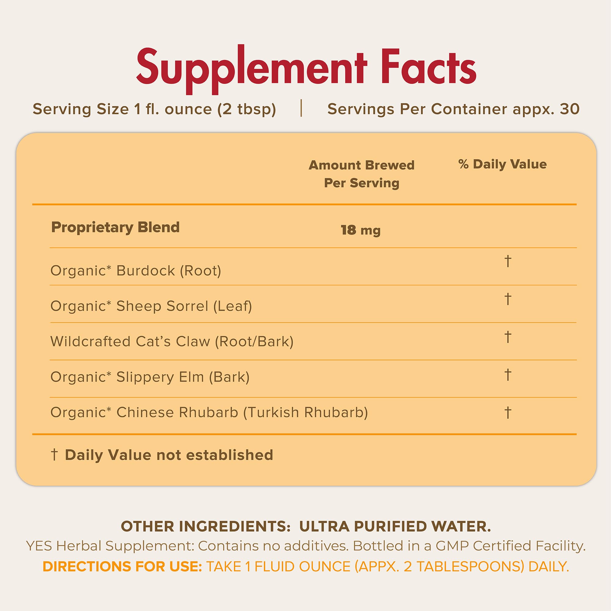 ULTIMATE EFAs Yes Herbal Immunity ingredients wildcrafted cat's claw underscores traditional herbal notes