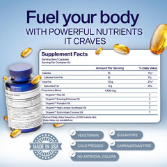 ULTIMATE EFAs YES ingredient-graph visualization highlights flax primrose pumpkin and coconut oils