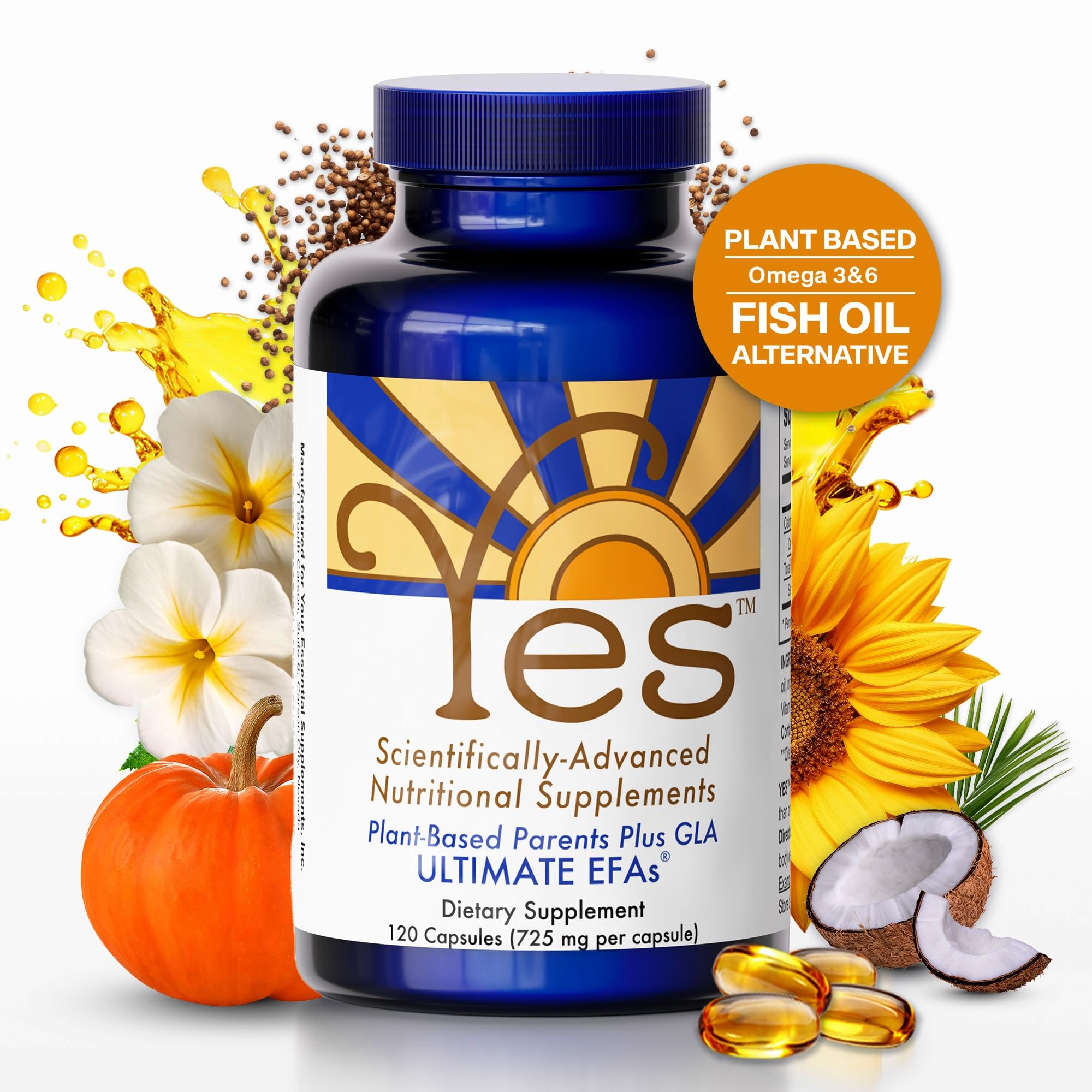 ULTIMATE EFAs YES bottle label features vitamin E and organic oils