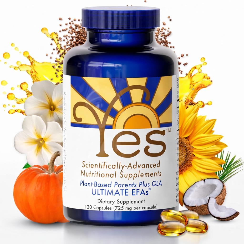 ULTIMATE EFAs YES seed oil blend bottle conveys a complete omega-3 and omega-6 profile