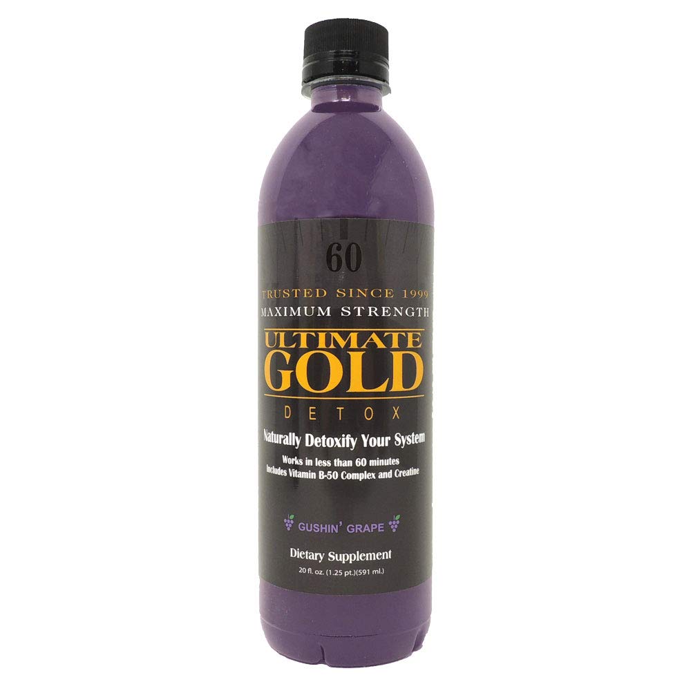 Ultimate Gold Detox Drink 20oz bottle, ready to work in under 60 minutes.