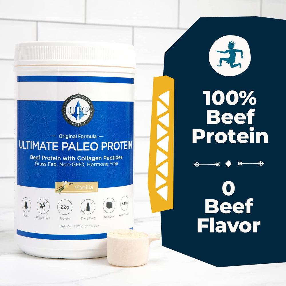 Close-up of grass-fed beef protein and collagen peptides in Ultimate Paleo Protein.