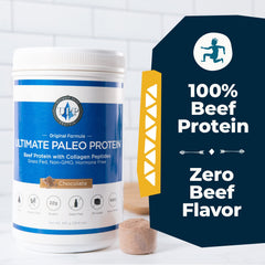 Ultimate Paleo Protein probiotic boost image with 1 billion CFUs for gut-friendly blends.