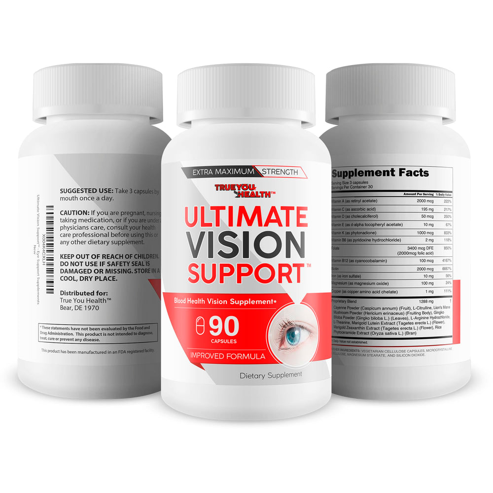 Ultimate Vision Support bottle pour illustrating convenient daily supplementation.