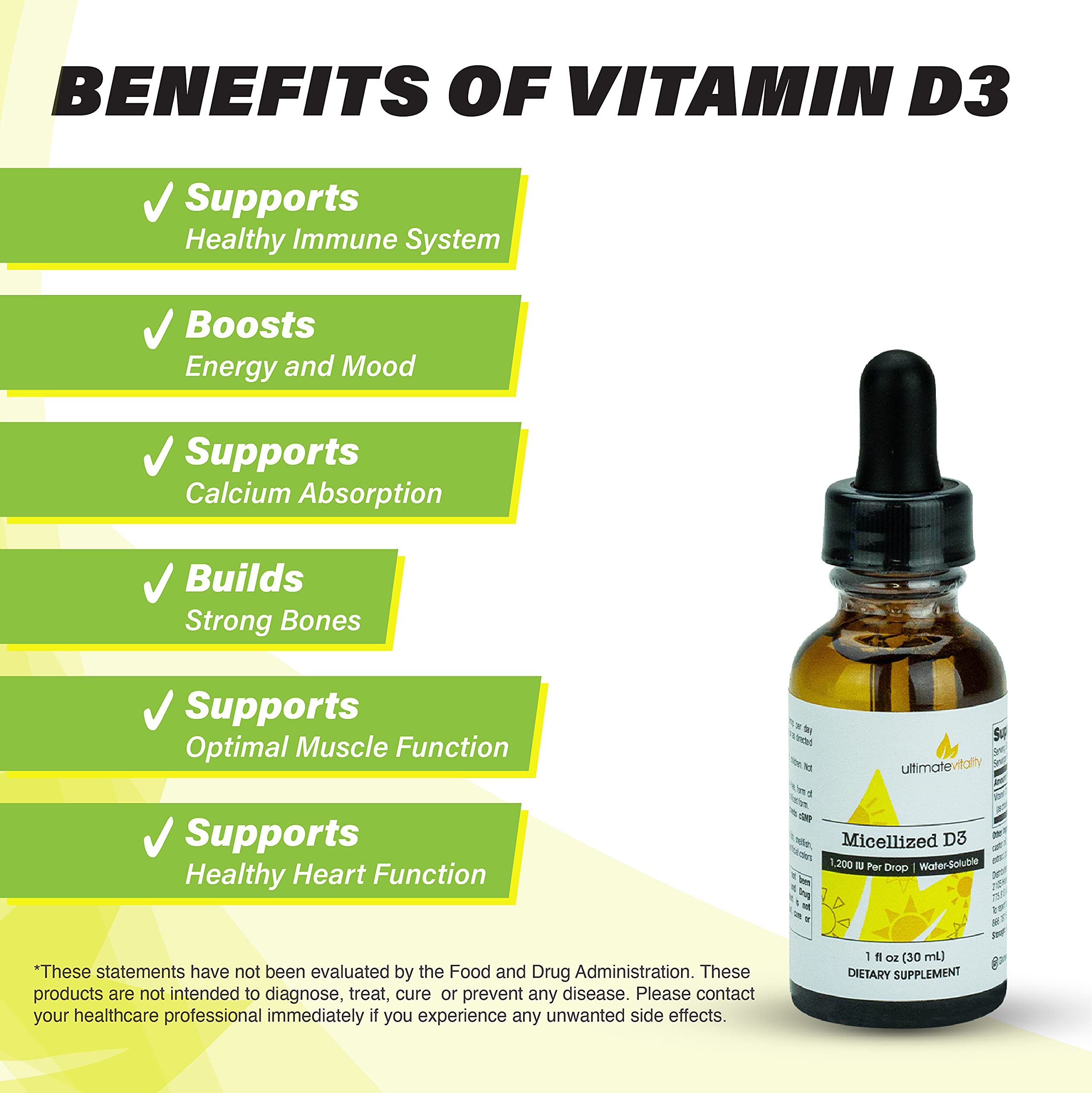 UltimateVitality D3 daily-dose by drop communicates simple routine.