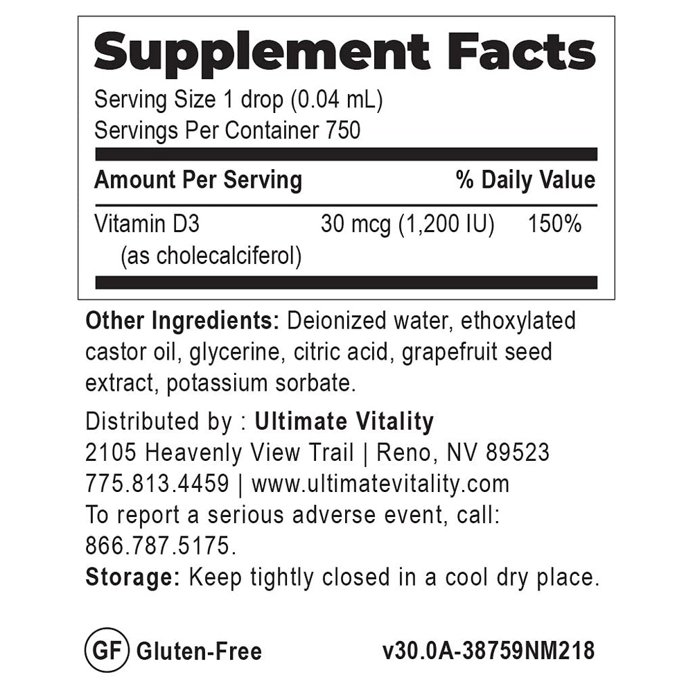 UltimateVitality D3 allergen-free formula image conveys dairy- and soy-free use.