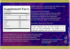 Close-up of Ultra Advance 3 Gold capsules, vegan and non-GMO formula.