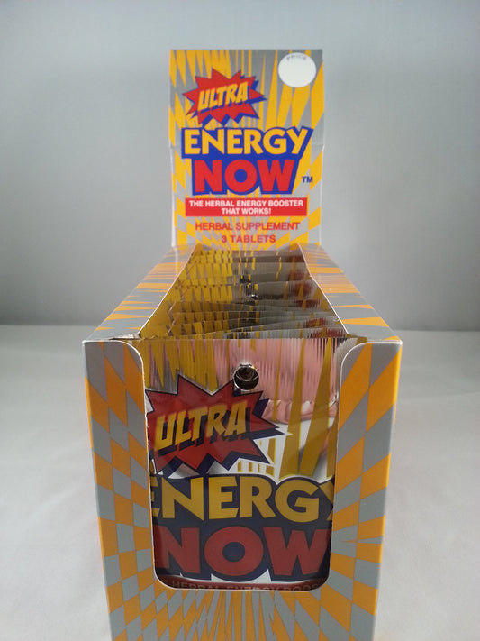ULTRA ENERGY Now 3 tablets per packet close-up, ideal for quick boosts during workouts.