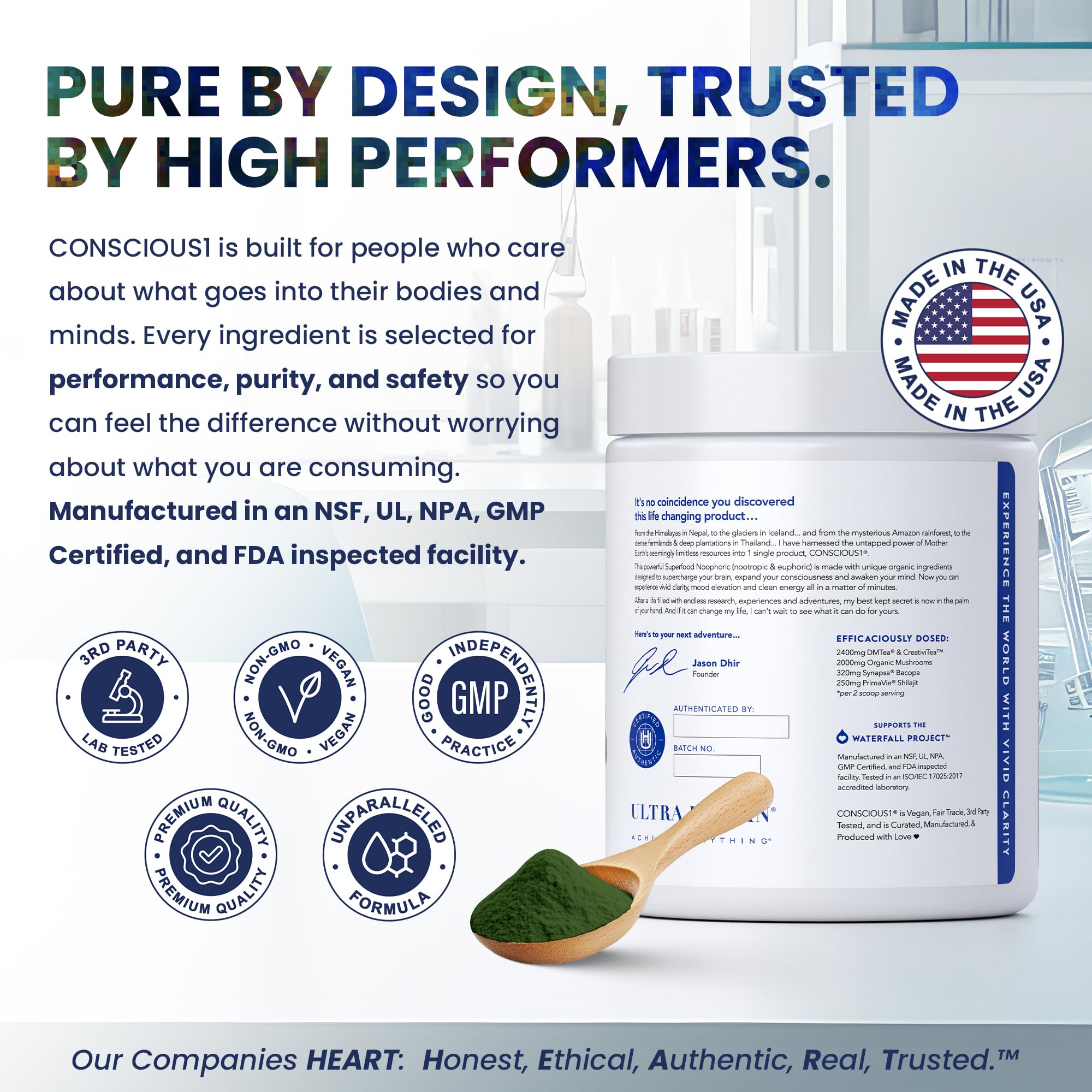 Ultra Human Conscious1 rainforest berry mushroom blend image hints premium adaptogens for clarity and focus.