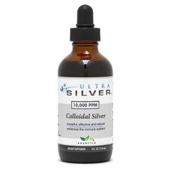 Ultra Silver Colloidal Silver bottle in amber glass for stable storage.