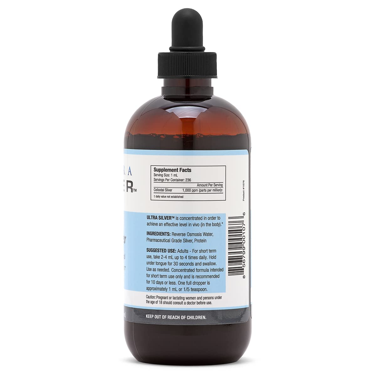 Ultra Silver Colloidal Silver color shifts from golden amber to brown, indicating concentration.