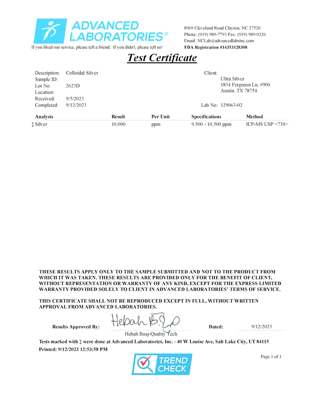 Lab-certified PPM labeling confirms Ultra Silver concentration