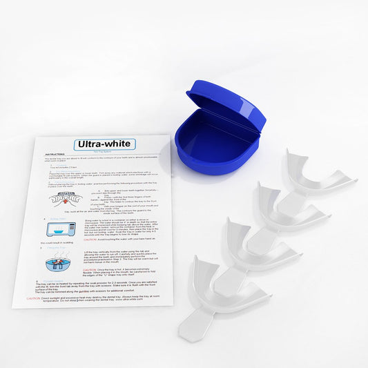Ultra White moldable trays 4-pack with scalloped edges ready for gel.