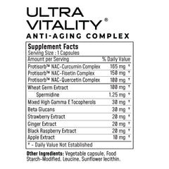 UltraCur UltraVitality capsules close-up highlighting essential senolytic blend.