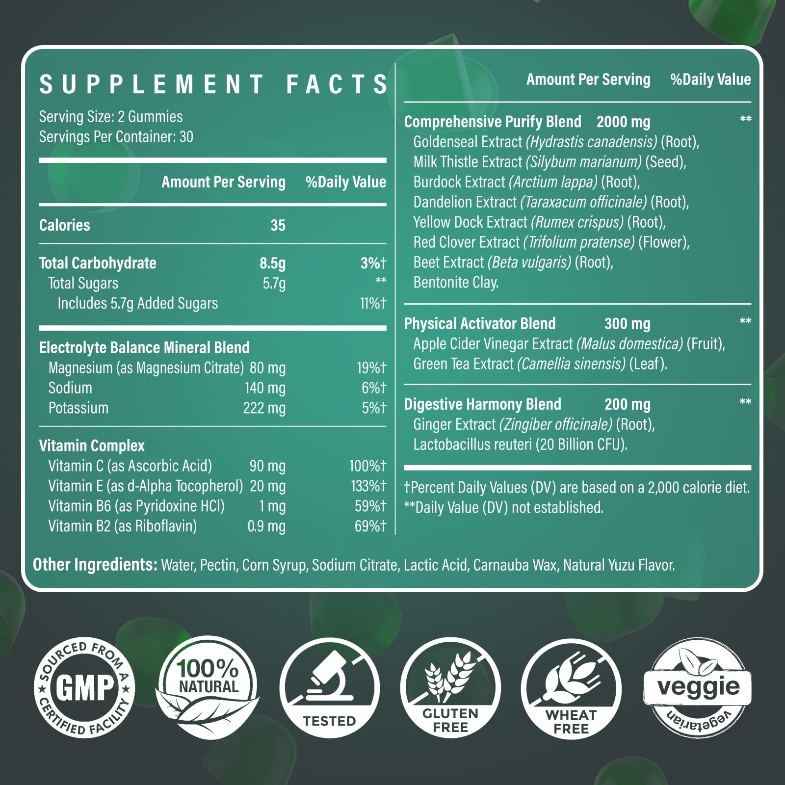 Ultraverixian Detox Cleanse Gummies bottle back shows ingredients and usage for daily routine
