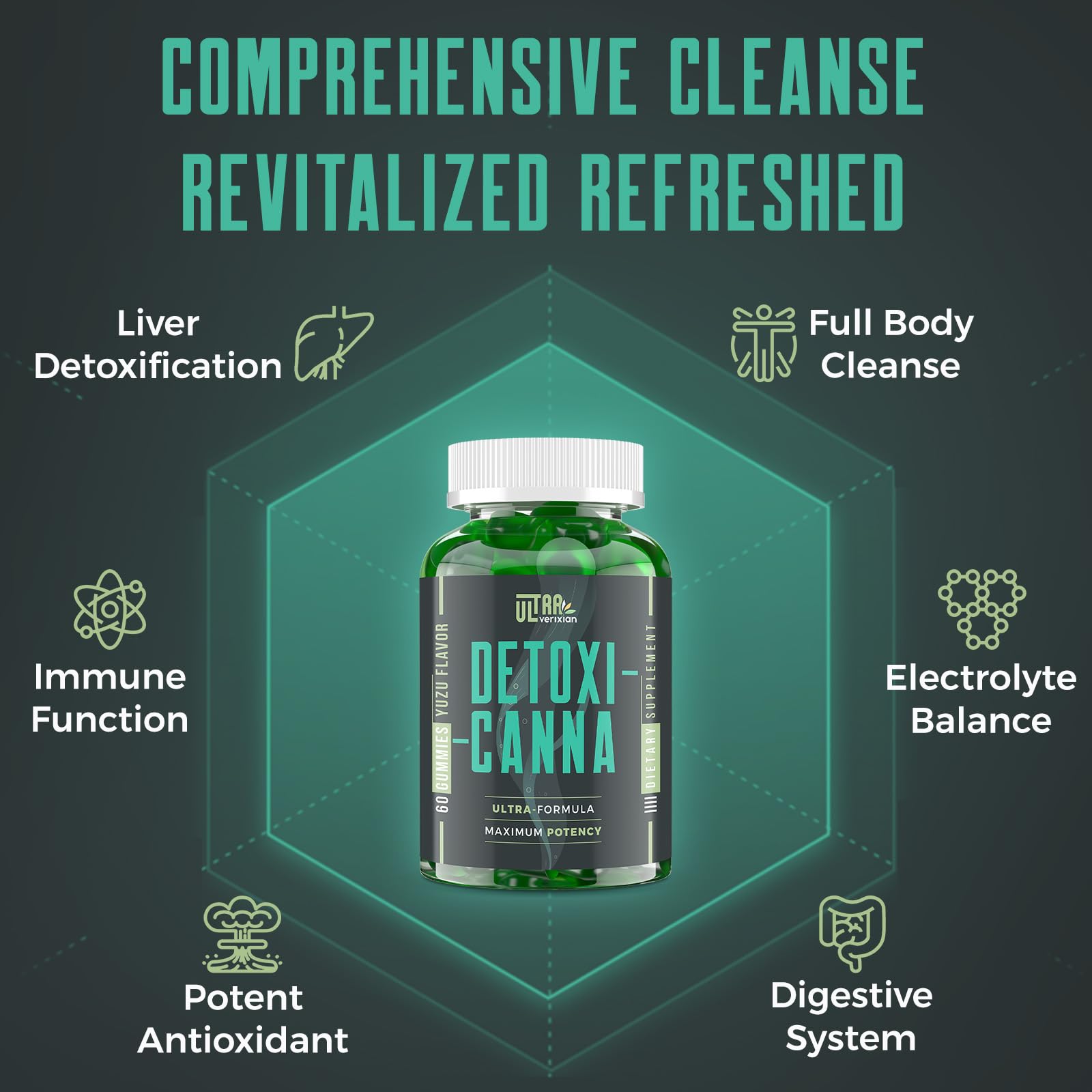 Ultraverixian Detox Cleanse Gummies with glass of water illustrate daily intake