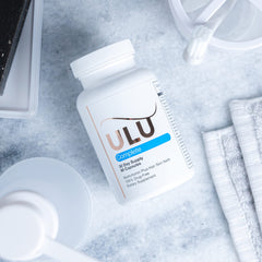 ULULIFE hyaluronic acid capsule closeup, hinting hydration for skin and joints.