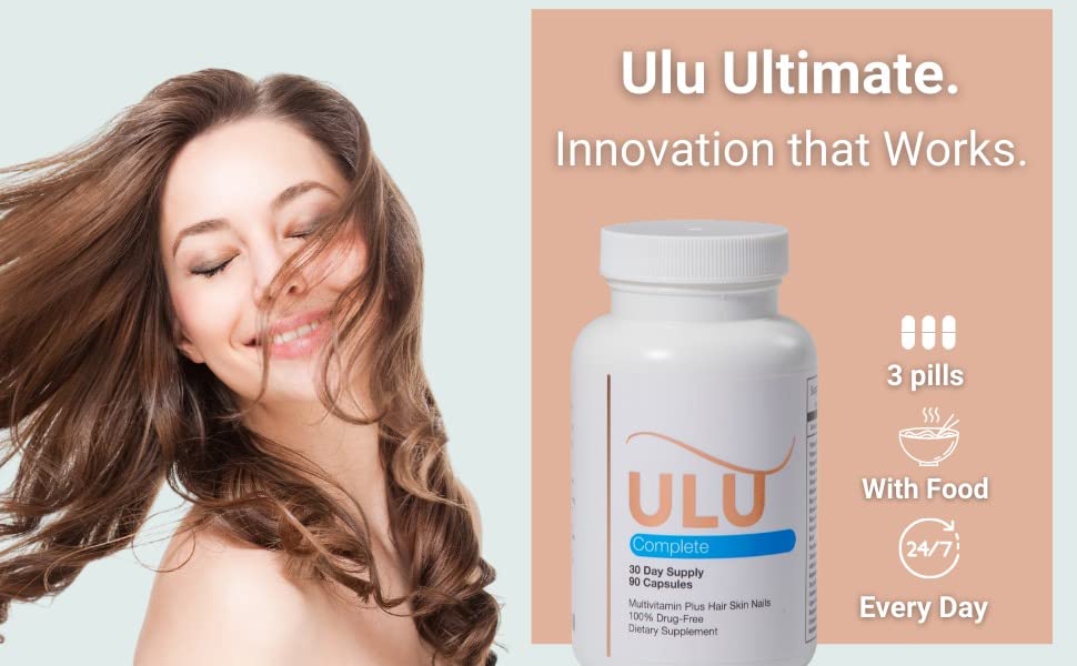 ULULIFE keratin and collagen pills closeup suggesting strengthening hair and nails.