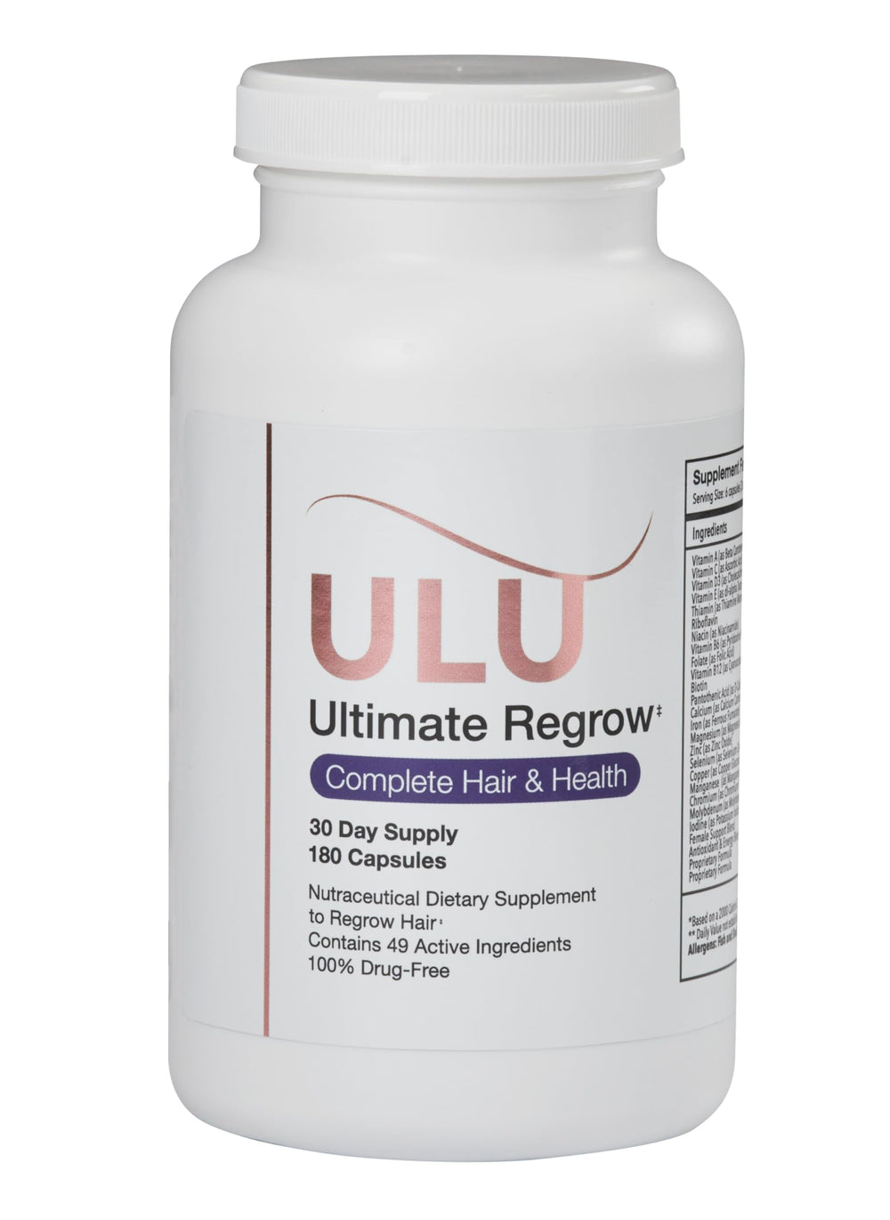 ULULIFE bottle-back label detailing directions and ingredients.