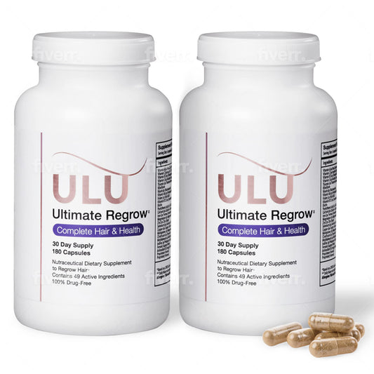 ULULIFE Ultimate Regrow multivitamin bottle front for daily hair, skin, and nails support.